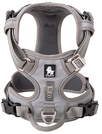 WINHYEPET True Love No Pull hundsele extra reflekterande husdjurssele för små medelstora hundar justerbar för löpning promenader vadderad mjuk nätväst enkel kontroll TLH56512 (grå, M)