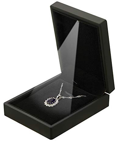 LED Light Pendant Necklace Gift Box, Velvet Jewelry Storage Display Case for Proposal Engagement Wedding Anniversary Birthday Valentine's Day (Black)