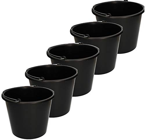 KOTARBAU Juego de 5 cubos de plástico de 5 l para la construcción, cubos para mortero, cemento, agua, cubo de jardín, negro