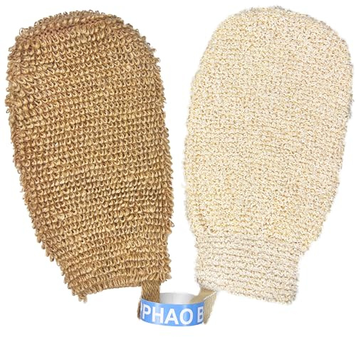 PPHAO BASIC - Bath Gloves for Shower - Bath Mitts Washcloths - Bath Gloves Exfoliating for Women and Men - Body Scrubbers for Use in Shower - Ramie and Jute Fiber - 2 Pack