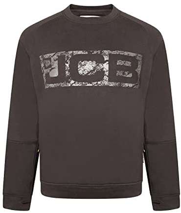 JCB - Trade Crew Sweatshirt, Large - Made with 80% Cotton & 20% Polyester - Men's Jumpers Branding Details - Cordura Fabric Elbow Patches - Mens Clothes - 320gsm - Black