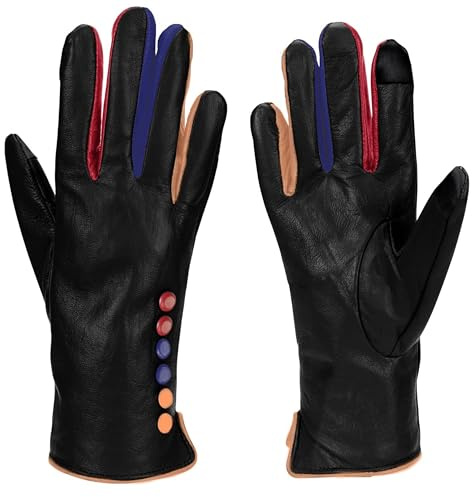 Vera Tucci TIFFANY G01 Leather Multi Colour Button & Fingers Glove (SM, BLACK)