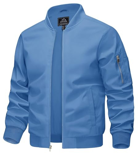 KEFITEVD Män sommar tunna basebolljackor casual bomber cargojacka militär vindjacka med flera fickor, Ljusblått, 3XL