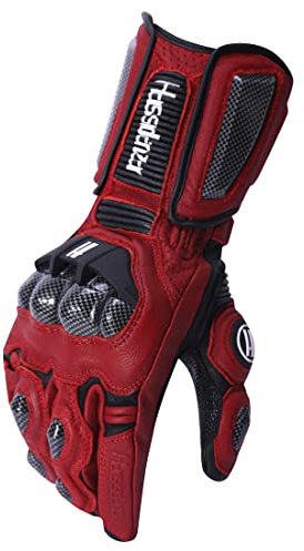 Harssidanzar Gants de Moto,Hommes et Femmes Gants de Protection des articulations en Fibre de Carbone pour Sports motorisés KM045,Sang de Boeuf/Noir,Taille M