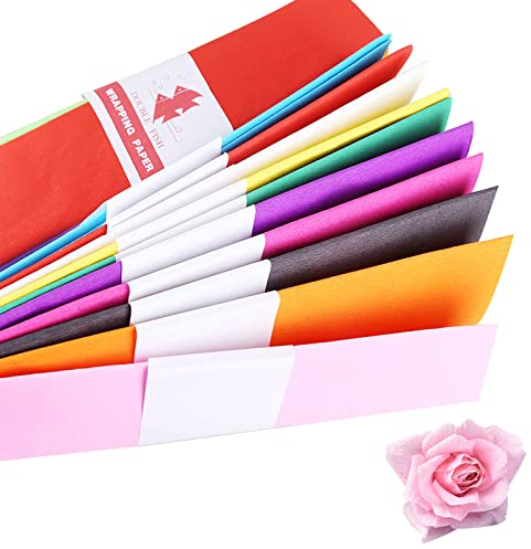 Krepppapier Bunt, 10 Farben Krepppapier 50 x 100 cm Kreppband Bunt Party Kreppbänder DIY Regenbogenfarben Papier für Krepppapier Blumen, Geburtstagsdeko (10 Stück)