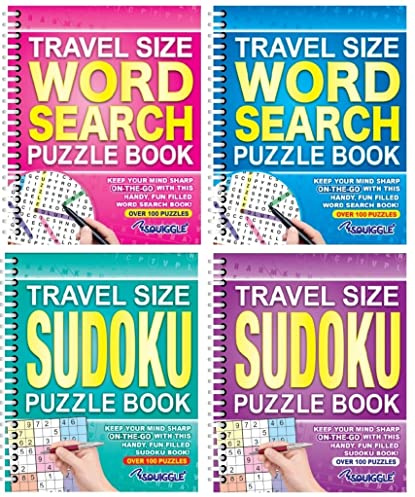 BG Wiro Travel Size A5 Wordsearch Sudoku Crossword Puzzle Books, Set of 4 - Choose Your Set (SET 2)