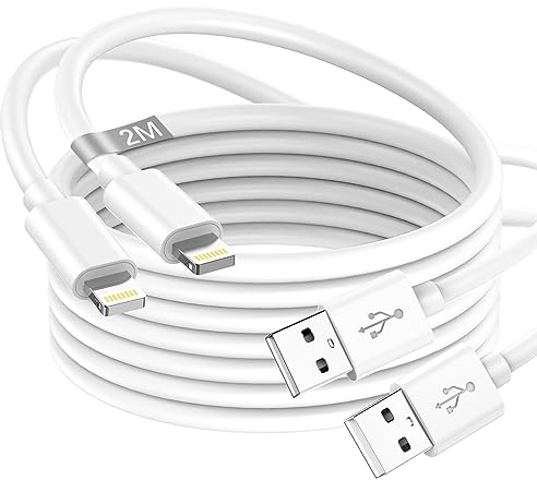 Cable de carga para iPhone, 2 m, 2 unidades, certificado Apple MFi, USB a Lightning de 2 m de largo, cable de carga USB Lightning para iPhone 14, 13, 12, 11 Pro Max/XR/XS/X/8/7/6 Plus/5/SE, iPad