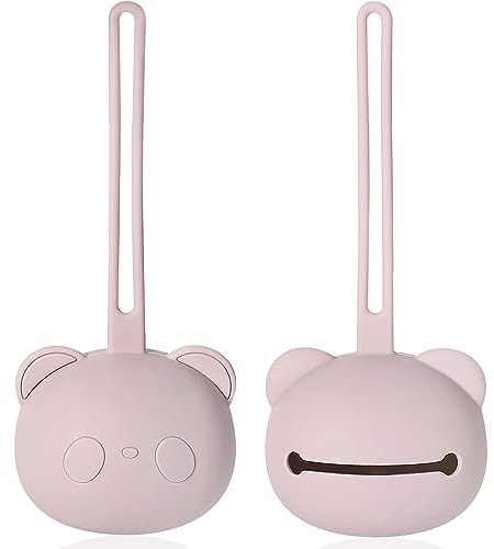 Orzbow Silikon Schnullerbox,2 Stück BPA-Freiem Schnullertasche für 2 Schnuller,Schnulleraufbewahrung Box Schnullerhalter für Mädchen Junge,Rosa