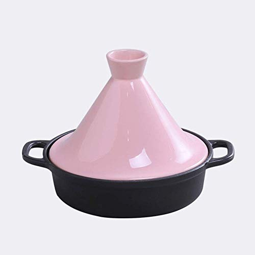 ZAANU Cookware, Thick ceramic casserole pan with cast iron base and stoneware funnel lid for all types of hobs, pink (Pink)