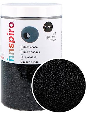 Rocailles en verre opaque N9 noir diam. 2,3mm 500 gr. aprox.