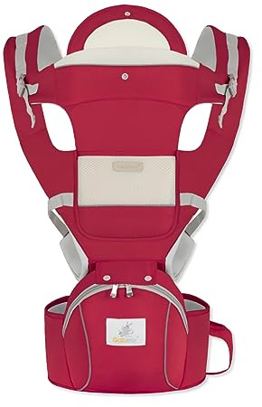 SONARIN Ergonómico Todas las Estaciones Mochila Portabebés con Asiento de Cadera,Portabebé Multifuncional Transpirable Portador de Bebé Multiposición para Recién Nacidos 0-36 Meses(Rojo)