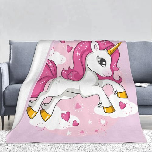 PAAHRYI - Manta polar para niña, 150 x 200 cm, para niña, arco iris, nubes, caballo impreso, manta polar para sofá y salón (130 x 150 cm)