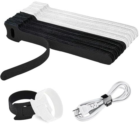 LINXINS 60PCS Reusable Cable Ties, 15*12cm Black&White Hook&Loop Straps, Nylon, Ideal for Electronics & More