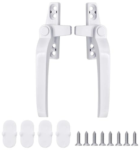 1 Pair Window Handle Replacement Kit,Universal Window Handle Replacement Right/Left Hand with Fixing Screws,Locking Design White Replacement Window Handles for Switch Window Door Security