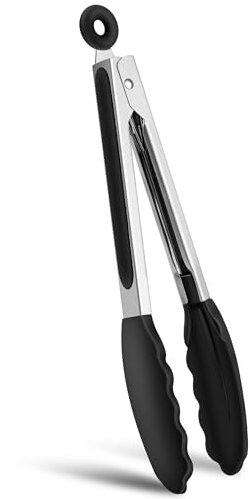 26 CM Grillzange Küchenzange aus Edelstahl, Zange Küche mit Verriegelung, Kochzange mit Hitzebeständigem Silikongriff und Silikonspitze, Fleischzange ideal zum Kochen, Grillen