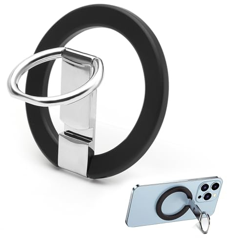 TNSLAND Anello Cellulare Magnetico, Supporto per 360° Rotazione, con Anello in Metallo, Staccabile per iPhone 16 15 14 Pro Max Plus Mini, Telefono Android Nero