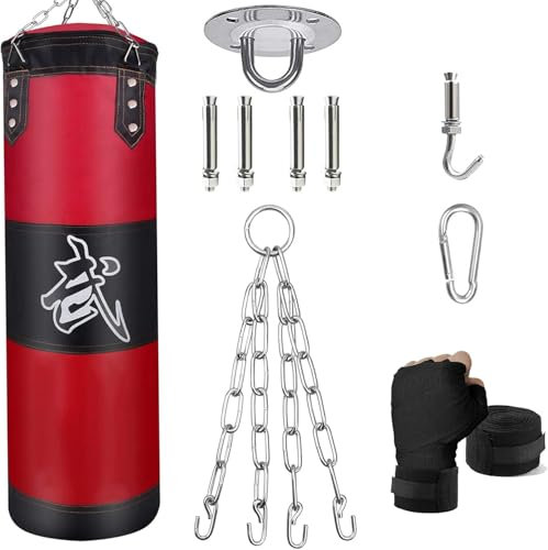 ZERUIDM Boxsack Set Heavy Duty Punchingsäcke UNGEFÜLLT, Hängende Boxing Bag für Erwachsene Kinder, Punching Bag mit Boxbandagen Deckenhaken Kette, für Kickboxen Kampfsport Muay Thai MMA