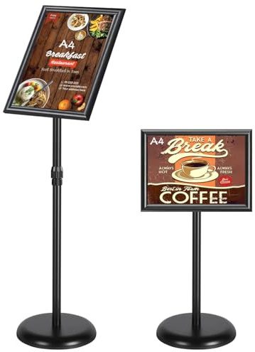 wintfarm A4 Display Stand,Sign Holder Adjustable Poster Stand Interchangeable Advertising Stand Floor Display With Stable Round Base,Heavy Duty Display Stand For Exhibition,Restaurant,Wedding (A4)
