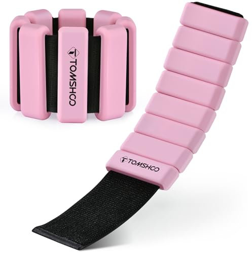 TOMSHOO Handledsvikter viktmanschetter set om 2, handledsben armar vikter med bärbara fickor, flera viktalternativ, ankel- och handledsvikt, 2LBS, rosa