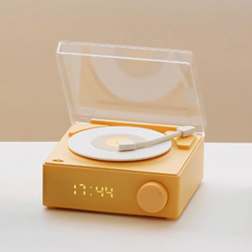 Haut-Parleur Portable avec Tourne-Disque et Réveil, Haut-Parleur Platine pour Chambre à Coucher, Son Stéréo HiFi, Jaune (#3)