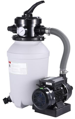 Pompa filtro per piscina sabbia 1/4 HP Flow 250 W per fuori terra 8000 l/h, capacità max. 8 m, volume serbatoio fino a 13,6 kg, con valvola a 4 vie