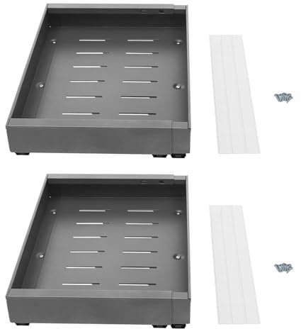 Pull Out Cabinet Organiser,2 Pack Expandable Cabinet Organizer Adhesive,32-52cm Adjustable Width Roll-Out Sliding Drawer Storage Shelves with Rail System,For Kitchen Pantry Organization (Grey)