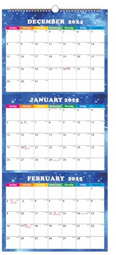 Calendario de pared mensual 2025 | Calendario de 3 meses de visualización de diseño - planificadores separados, diciembre de 2024 - enero de 2026, planificador con papel grueso para la gestión