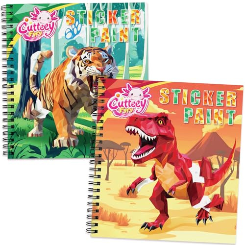 CutteeyFyry Lot de 2 livres d'autocollants pour enfants à partir de 4 à 8, autocollants dinosaures par numéros avec histoires, cahier d'autocollants pour enfants pour améliorer l'intelligence, avion