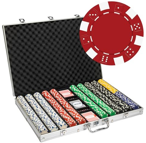 Playzaic 1000-piece Aluminum Striped Dice Poker Chip Case - 11.5-gram Clay Composite Set - Casino Chips for Texas Holdem, Blackjack - Betting Game Accessories