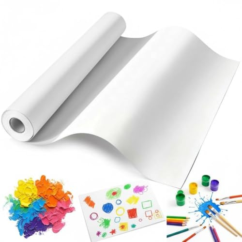 Kievano Rouleau de Papier à Dessin 30 cm x 15 m, 70 g/m² Papier Blanc – Papier Résistant pour Enfants, Rouleau pour Dessin, Peinture, Loisirs Créatifs, École et Emballage Cadeau