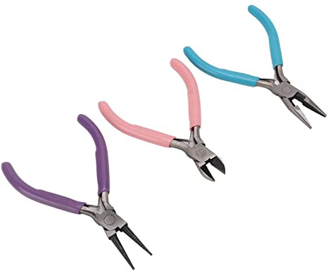 Set de 3 Alicates para Joyería, Acero al Carbono, Resistente y Duradero, Incluye Alicates de Punta Redonda, Punta Aguja y Diagonal - Herramientas para Manualidades, Corte Preciso