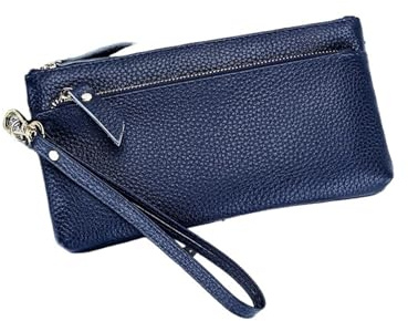 QAUUCP Handledsväska damer damer clutch med handledsstängning, läderclutch, mobiltelefon smartphone, lång plånbok, vintage-plånbok, resehandledslås dubbel dragkedja