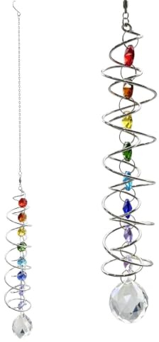 Carillón de viento de cristal con bola y cola en espiral, 17,7 pulgadas, atrapa el sol con siete perlas de chakra, suspensión de ventanas y jardín para decoración exterior, decoración de jardín al
