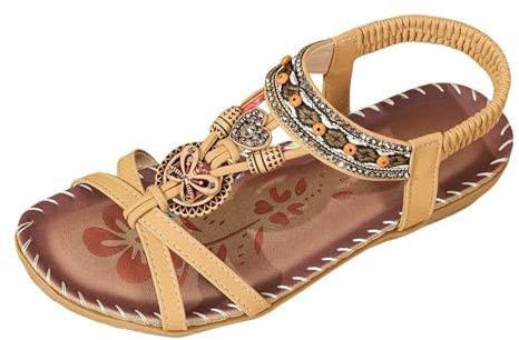 Sandali da donna estivi, eleganti, con separatore per le dita, comode scarpe estive, sandali ortopedici piatti con plantare, sandali traspiranti con cinturino posteriore per vacanze (Light Yellow, 39)
