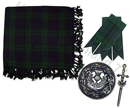 Kilt Fly Plaid 121,9 x 121,9 cm scozzese Highland Fly plaid spilla & Pin antichi/Kilt Lampes Set Orologio nero. Taglia unica