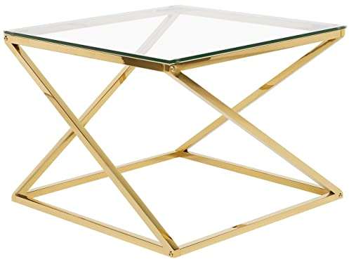 Beliani Mesa de Centro con Marco de Acero Dorado Parte Superior Cuadrada de Vidrio Beverly