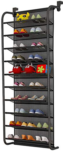 TZAMLI Étagère à chaussures à 10 niveaux, à suspendre au-dessus de la porte à l’aide de crochets en métal solides, 56 x 21 x 151 cm (noir)