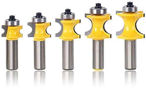 Mesee 5 Pieces Bullnose Router Bit Set, 1/2 Inch Shank Half Round Bearing Router Bits Woodworking Milling Cutter Tool 1/8 3/16 1/4 5/16 3/8 Radius