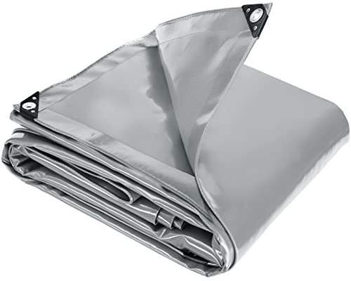 tectake® Telone Occhiellato Impermeabile, Telo Copertura Esterno, Copripiscina, Antipioggia, Tessuto Impermeabile PVC, Angoli Rinforzati, Resistente, Termostabile, Versatile - Grigio, 4x6 m