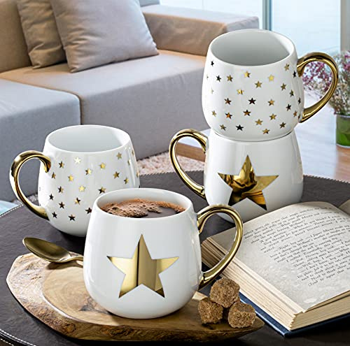 EMS UK LTD 4 Piece Metallic Gold Star Hug Mugs