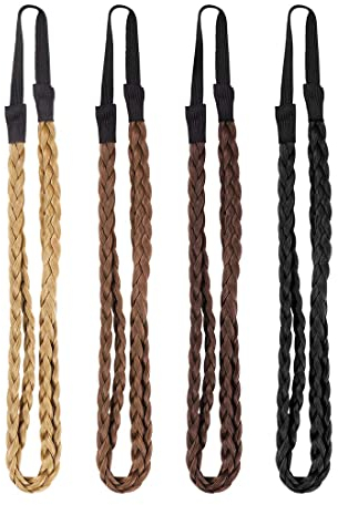 Androxeda 4pcs elastische geflochtene Stirnbänder doppelt geflochtene verdrehte Haarbänder geflochtene Kopfwickel für Frauenmädchen