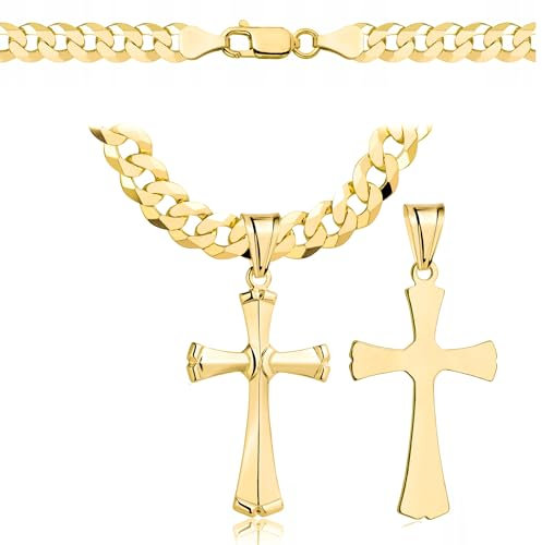 AMAR OPRAVA goldketten herren kreuz 585, Kette Herren 925/585 - goldkette herren 585 massiv 70 cm - Kreuz Kette - Goldkette Kreuzkette - Halskette Herren 6,5 mm Panzerung