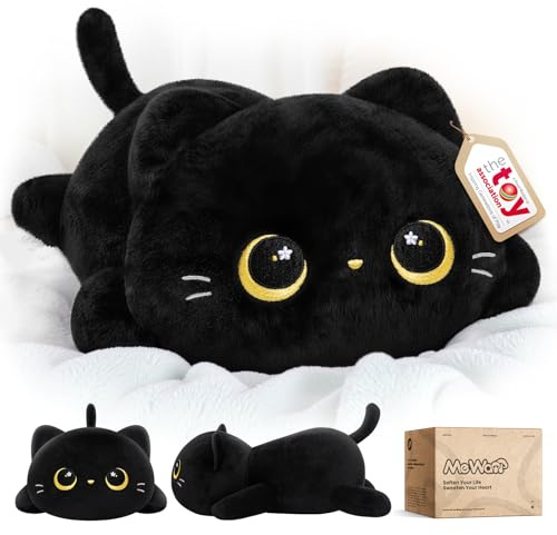 Mewaii Peluche Chat Mignonne 13 Pouces,Oreiller Kawaii en Forme de Chat Noir,Coussin Peluche Doux pour Enfants, Jouet Anti-Stress Câlin,Idée Cadeau Originale
