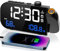VOSFEEL Radio Reveil Température et Humidité, 180° Réveil Projecteur Plafond, Réveil Numérique avec Fonction de Gradation, Chargement USB, 12/24H pour Chambre à Coucher, Bureau