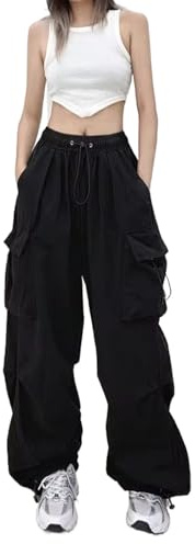 Pantalon cargo baggy pour femmes, pantalon de survêtement décontracté à grande poche, style coréen, pantalon de jogging à jambes larges pour femmes, Noir , L
