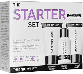 The INKEY List Starter Set, Oat Cleansing Balm, Hyaluronic Acid Serum & Omega Water Cream, Nourishing Skincare Set, Gentle Cleanser, Suitable For All Skin Types