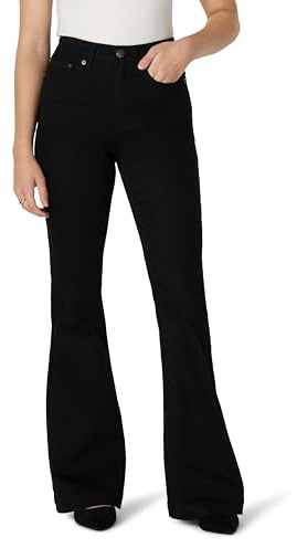 Amazon Essentials Women's High-Stretch Flattering High-Rise Flared Jeans, Black, 14-16