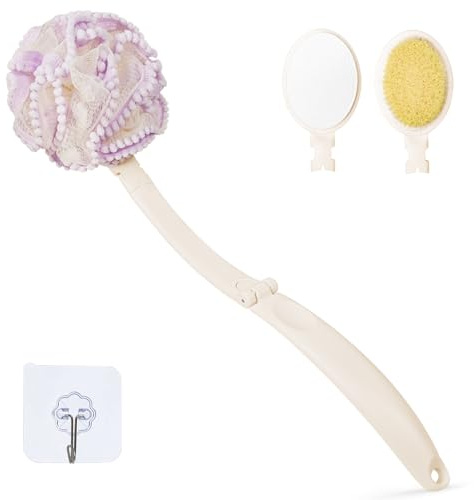 Topfinder Esponja Ducha de Mango Largo, Aplicador Crema Espalda, Cepillo Espalda Ducha para Mujeres Hombres (Morado)