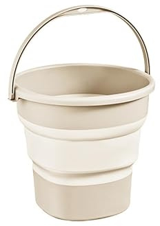 Seau pliable 5 L/9 L/17 l avec anse - Seau de nettoyage pliable pour camping, pêche, nettoyage, lavage de voiture - Souple - Grande capacité - Léger et élégant (beige, 9 l)
