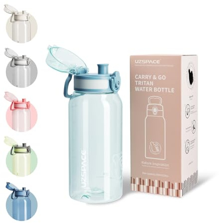 UZSPACE Water Bottle Kids with Handle - BPA Free Drinking Bottles for Adults - Clear Water Bottle 600ml with Capacity Scale - Leakproof Gym Bottles - Ideal for School or Sports & Outdoors Misty Blue